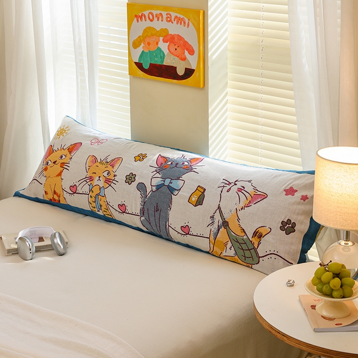 91家纺网 家纺一手货源 找家纺 雯雨2025新款A类卡通双人纱布枕套 呆萌小猫