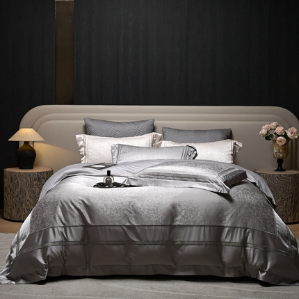 榻尚家居 2025新款高精密贡缎色织大提花四件套 夜曲 灰