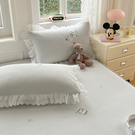 91家纺网 家纺一手货源 找家纺 （总）圣比熊 2025新款凉感冰豆豆凉席花边枕套宿舍一只装枕头套一对枕芯套