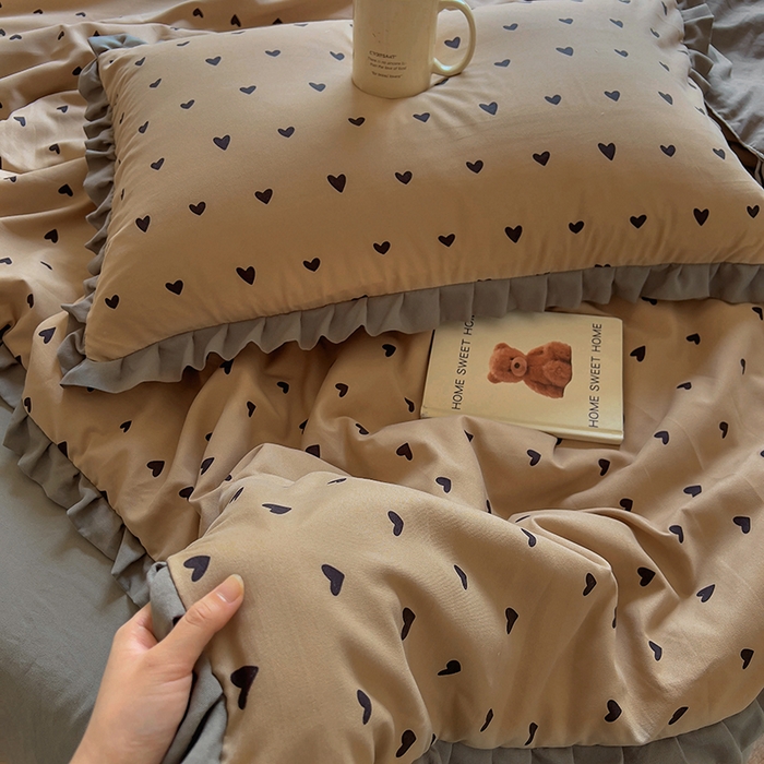 91家纺网 家纺一手货源 找家纺 欧尚 2025新款夏被四件套 灰爱心