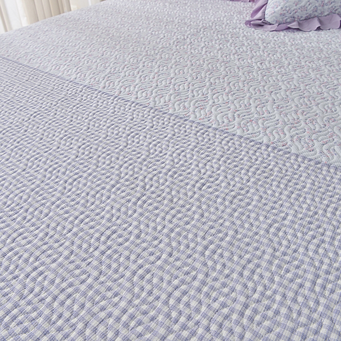 91家纺网 家纺一手货源 找家纺 梦柏 2025新款韩版双层纱夹棉绗缝床盖夏被四件套 清风