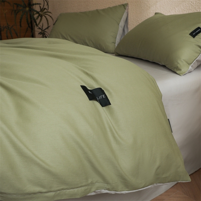 91家纺网 家纺一手货源 找家纺 （总）启程2025新款全棉纯色双拼无印风四件套