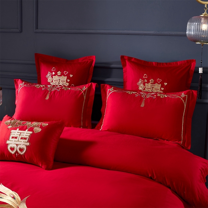 91家纺网 家纺一手货源 找家纺 富之雅婚庆 2025新款亲肤棉磨毛刺绣婚庆四件套多件套 龙凤双喜