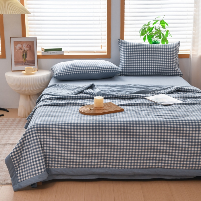 91家纺网 家纺一手货源 找家纺 圣尔雅家纺 2025新款里外全棉色织夏被新疆棉花被纯棉被子空调被夏凉被 蓝小格