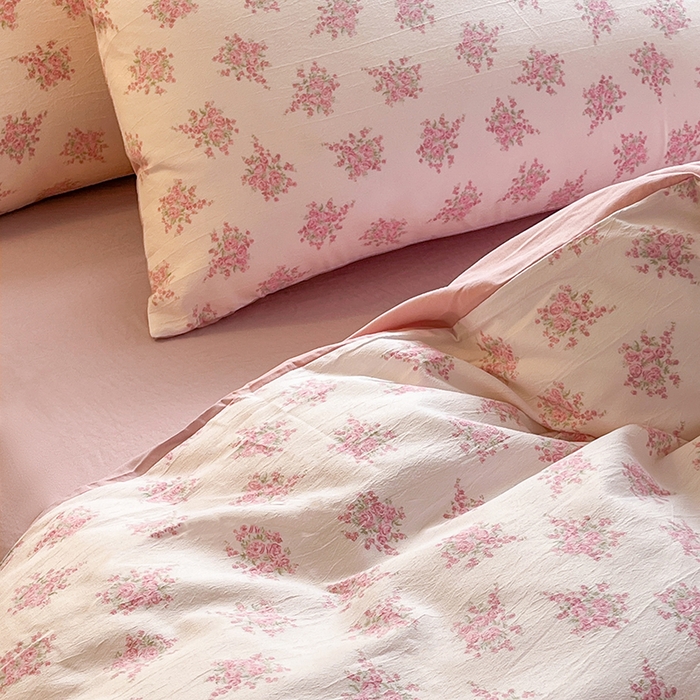 91家纺网 家纺一手货源 找家纺 玖明2025新款A类加厚柔软针织棉双层纱四件套 富贵花开