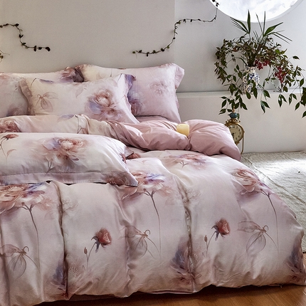 未来家居 2025春夏新款100支莱赛尔天丝贡缎纯色印花系列高端礼盒四件套 云栖