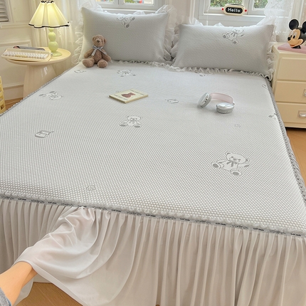 梦舒羽 2025春夏新款冰豆豆凉席席子-床裙款 凉豆豆-小熊灰
