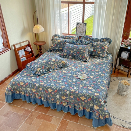 91家纺网 家纺一手货源 找家纺 （总）宜凡家纺 2025新款全棉复古双层花边印花床盖四件套