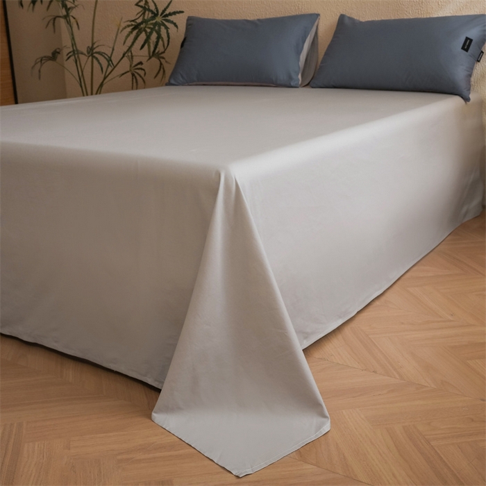 91家纺网 家纺一手货源 找家纺 启程2025新款全棉纯色双拼无印风四件套 牛仔蓝+绅士灰