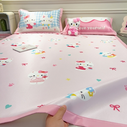 91家纺网 家纺一手货源 找家纺 （总）摩妮卡 2025小清新数码冰丝席 碳光席三件套