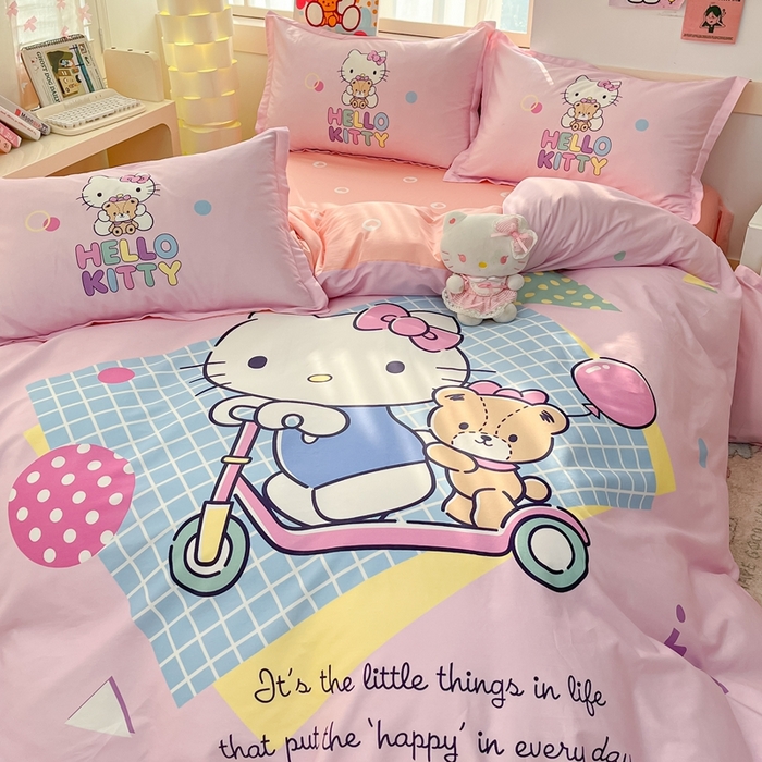 91家纺网 家纺一手货源 找家纺 博雅 2025新款三丽鸥全棉大版单枕套 滑板KT猫