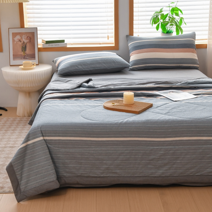 91家纺网 家纺一手货源 找家纺 圣尔雅家纺 2025新款里外全棉色织夏被新疆棉花被纯棉被子空调被夏凉被 绅士灰格