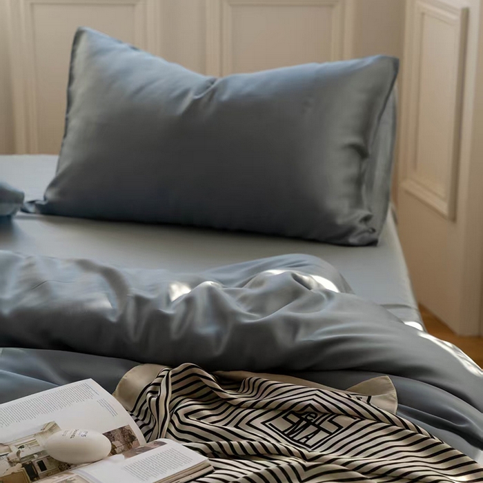 91家纺网 家纺一手货源 找家纺 未来家居 2025新款60S兰精天丝纯色四件套 灰蓝色-冰川灰