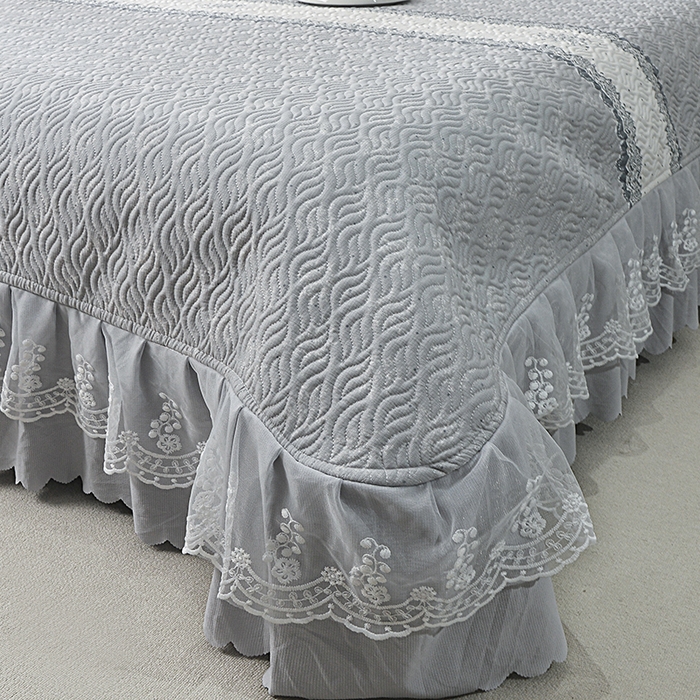 91家纺网 家纺一手货源 找家纺 梦柏 2025新款韩版双层纱夹棉绗缝床盖夏被四件套 思念