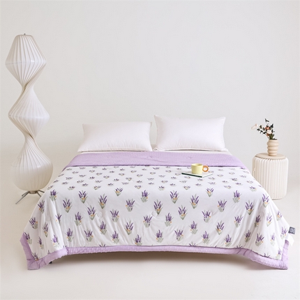 91家纺网 家纺一手货源 找家纺 默忆 2025新款印花凉感丝夏被夏凉被空调被加氨纶豆豆被 薰衣草