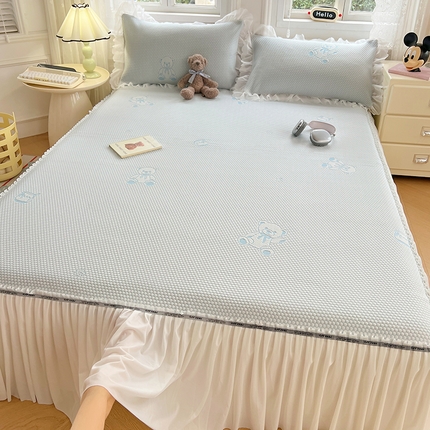 梦舒羽 2025春夏新款冰豆豆凉席席子-床裙款 凉豆豆-小熊蓝