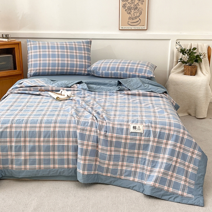 91家纺网 家纺一手货源 找家纺 鸣升家纺 2025新款100%里外全棉棉花夏被无印风全棉色织水洗棉夏凉被空调被夏被春秋被单人可机洗 初时兰