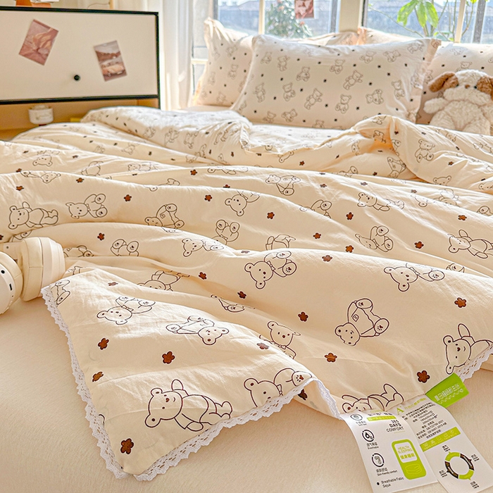 91家纺网 家纺一手货源 找家纺 2025新款双层皱皱纱水洗棉夏被夏凉被空调被可机洗空调被子被芯棉被 小熊院长