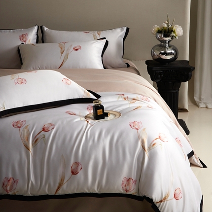 优悦 2025新款冰丝数码印花四件套 花期-香槟