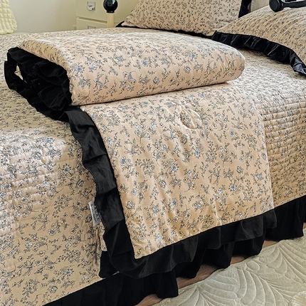 米莱家纺 2025新款A类赫本风针织双层纱夏被床盖四件套 美式