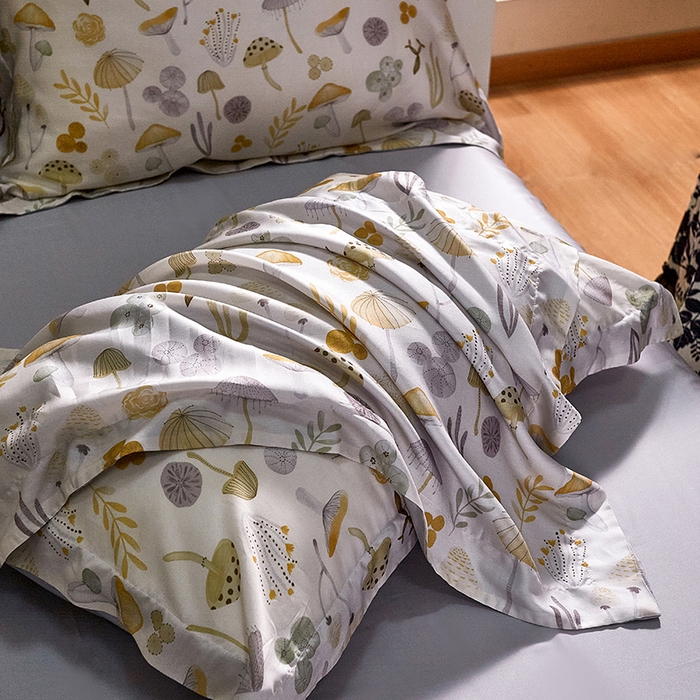 91家纺网 家纺一手货源 找家纺 未来家居 2025春夏新款100支莱赛尔天丝贡缎纯色印花系列高端礼盒四件套 春熙