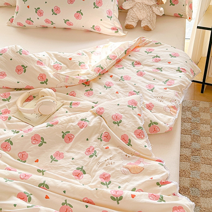 91家纺网 家纺一手货源 找家纺 2025新款双层皱皱纱水洗棉夏被夏凉被空调被可机洗空调被子被芯棉被 曼塔玫瑰