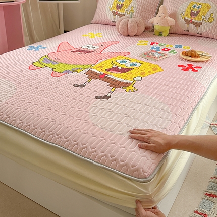 91家纺网 家纺一手货源 找家纺 （总）金爱家 2025新款海绵宝宝乳胶凉席床笠款凉席席子