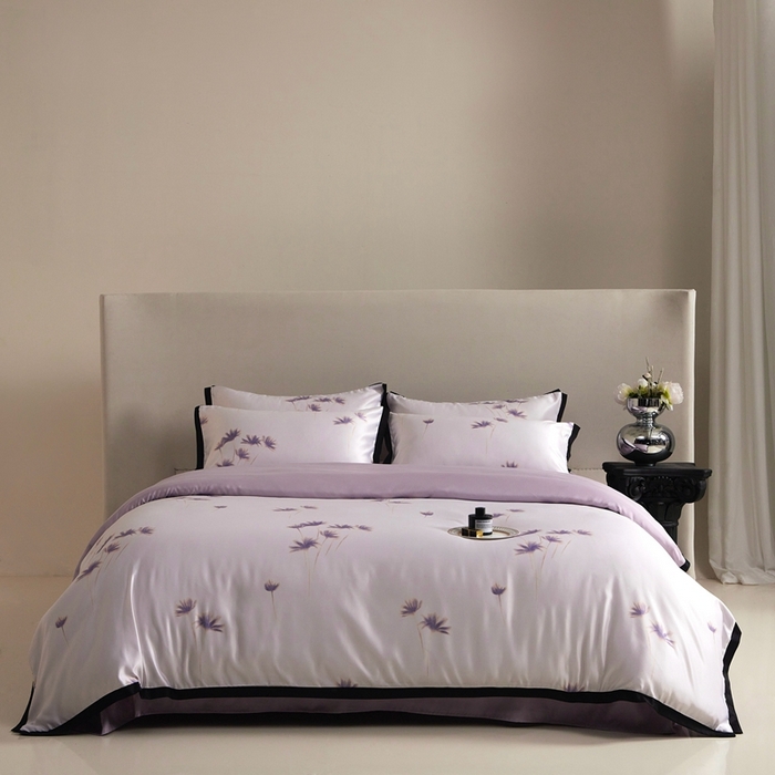 91家纺网 家纺一手货源 找家纺 优悦 2025新款冰丝数码印花四件套 如梦-紫