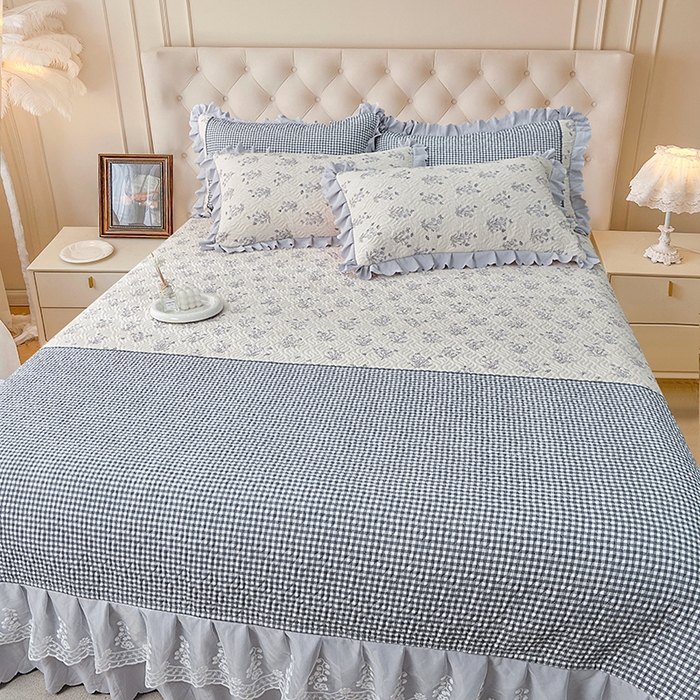 91家纺网 家纺一手货源 找家纺 梦柏 2025新款韩版双层纱夹棉绗缝床盖夏被四件套 芳香