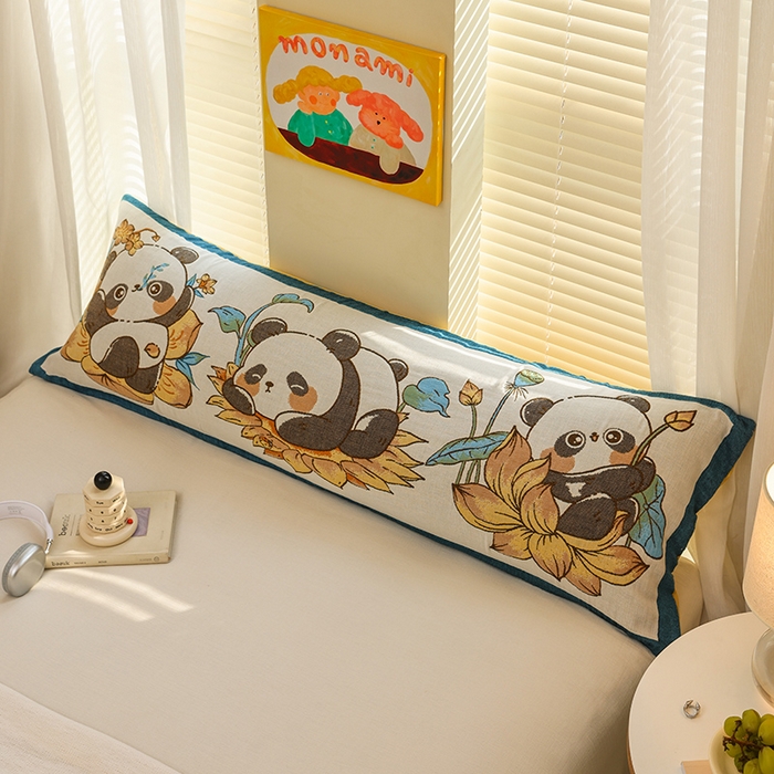 91家纺网 家纺一手货源 找家纺 雯雨2025新款A类卡通双人纱布枕套 熊猫