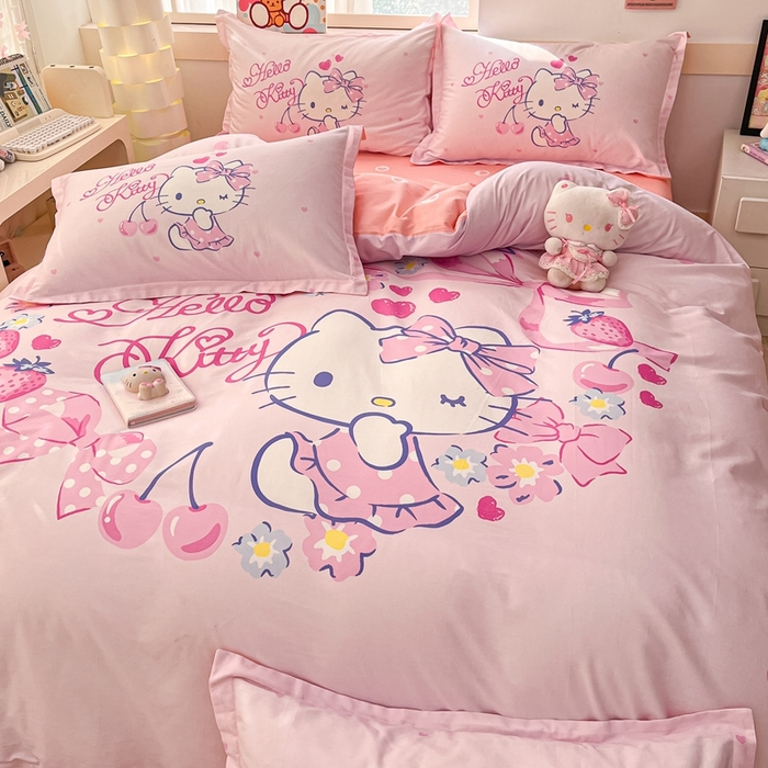 91家纺网 家纺一手货源 找家纺 博雅 2025新款三丽鸥全棉大版单枕套 草莓KT猫