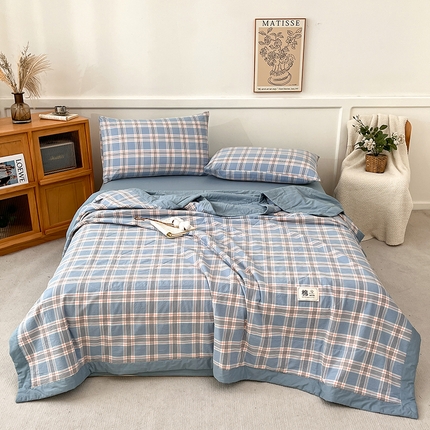 鸣升家纺 2025新款100%里外全棉棉花夏被无印风全棉色织水洗棉夏凉被空调被夏被春秋被单人可机洗 初时兰