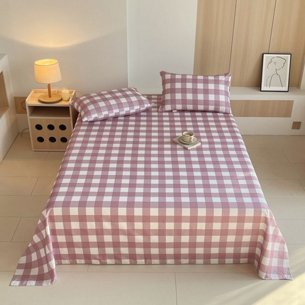 91家纺网 家纺一手货源 找家纺 萌飞 2025新款全棉纯棉老粗布席子凉席条格床单 艾格-豆沙