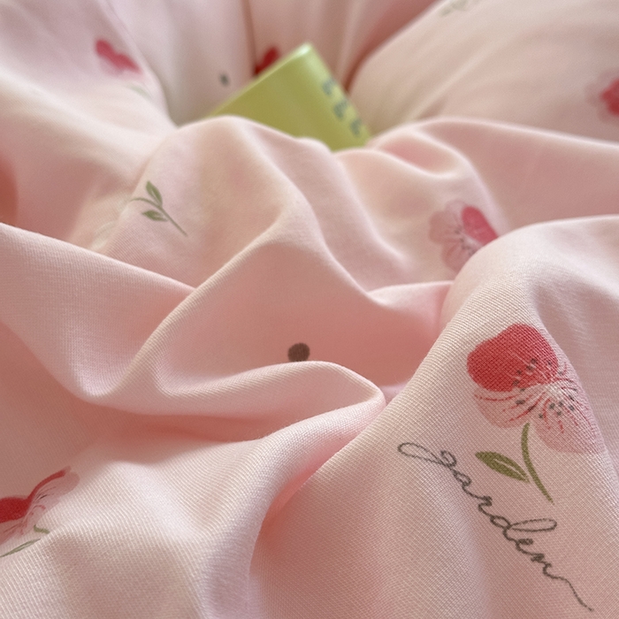 91家纺网 家纺一手货源 找家纺 玖明2025新款A类加厚柔软针织棉双层纱四件套 柔美梦境-粉