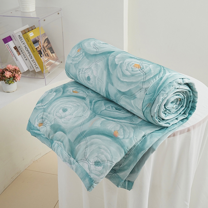 91家纺网 家纺一手货源 找家纺 被多多被业 2025新款凉感丝印花夏被夏凉被空调被 复古玫瑰-绿