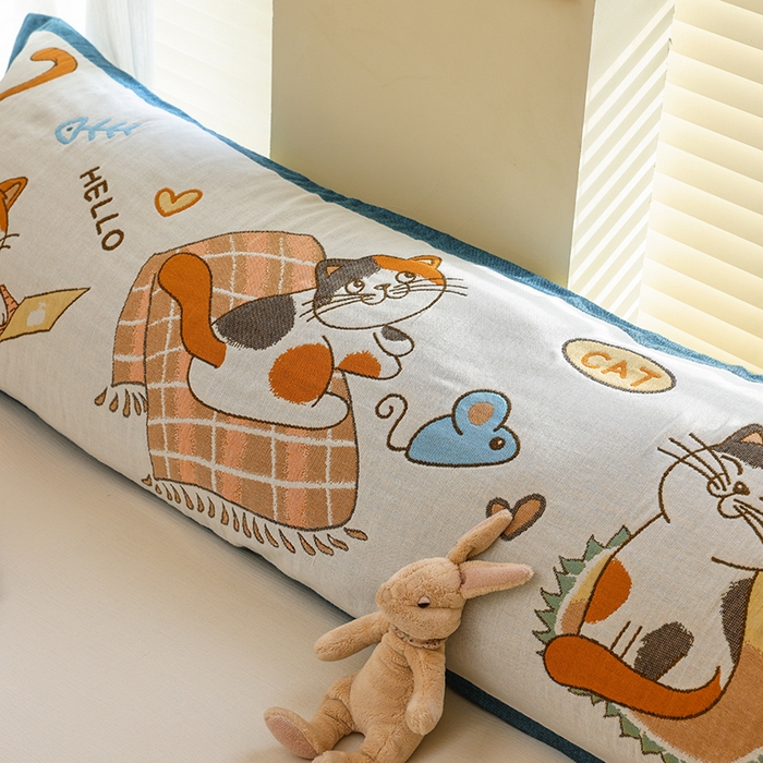 91家纺网 家纺一手货源 找家纺 雯雨2025新款A类卡通双人纱布枕套 慕斯猫