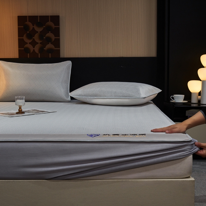 91家纺网 家纺一手货源 找家纺 999家纺 2025新款轻柔丝抗菌冰丝藤凉席（复合三明治款）宽包刺绣冰丝软席藤席 抗菌冰丝藤床笠-冰岛-星光灰