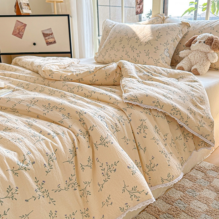 91家纺网 家纺一手货源 找家纺 2025新款双层皱皱纱水洗棉夏被夏凉被空调被可机洗空调被子被芯棉被 森田野园