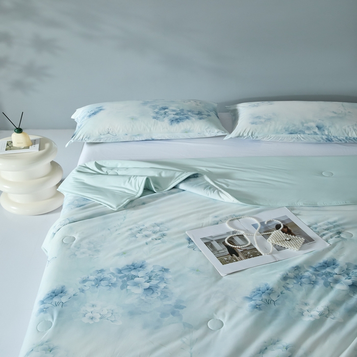 91家纺网 家纺一手货源 找家纺 2025春夏新款100%双面锦纶美式印花夏被凉感空调被 兰亭序