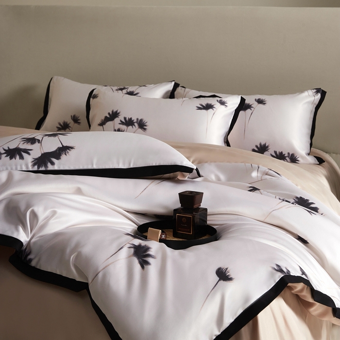 91家纺网 家纺一手货源 找家纺 优悦 2025新款冰丝数码印花四件套 如梦-香槟