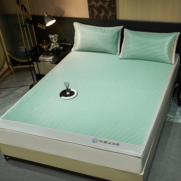 91家纺网 家纺一手货源 找家纺 小萌虎 2025新款轻柔丝抗菌冰丝藤凉席（复合三明治款）宽包刺绣冰丝软席藤席 抗菌三明治冰丝藤席-冰川-清新绿