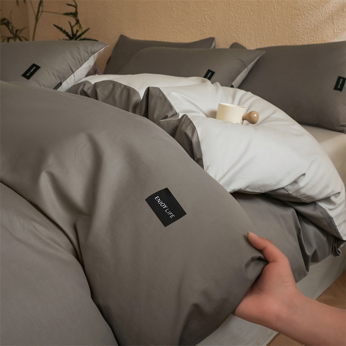 91家纺网 家纺一手货源 找家纺 启程2025新款全棉纯色双拼无印风四件套 雅士灰+绅士灰