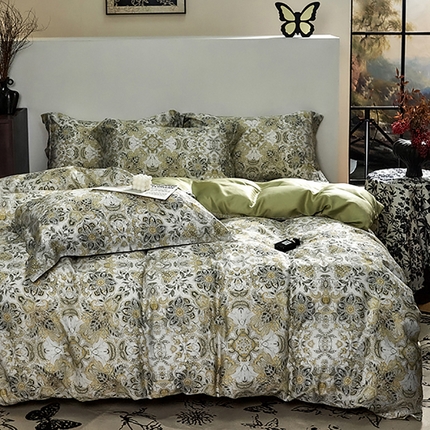 未来家居 2025春夏新款100支莱赛尔天丝贡缎纯色印花系列高端礼盒四件套 江南