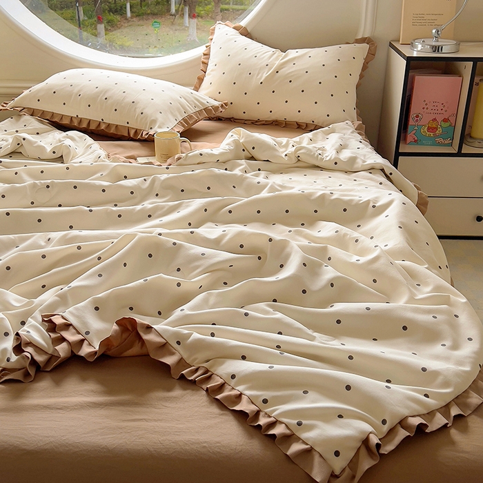 91家纺网 家纺一手货源 找家纺 欧尚 2025新款夏被四件套 黑波点