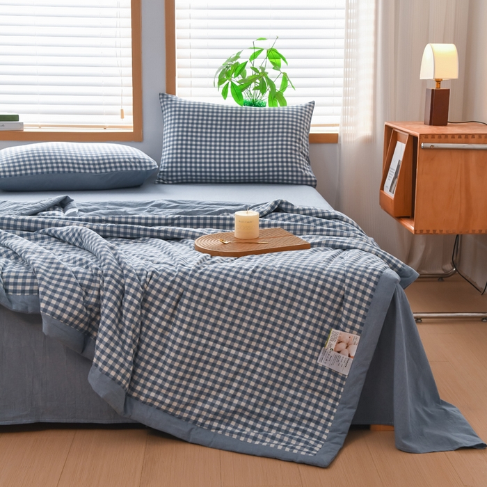 91家纺网 家纺一手货源 找家纺 圣尔雅家纺 2025新款里外全棉色织夏被新疆棉花被纯棉被子空调被夏凉被 蓝小格