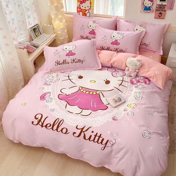 91家纺网 家纺一手货源 找家纺 博雅 2025新款三丽鸥全棉大版单枕套 花花KT猫