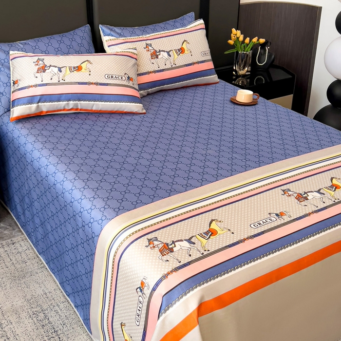 91家纺网 家纺一手货源 找家纺 纽缦家纺 2025新款印花冰丝防滑床单 时尚潮流