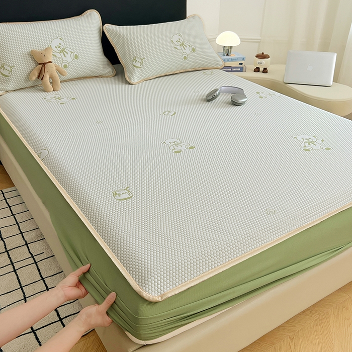 91家纺网 家纺一手货源 找家纺 梦舒羽 2025新款凉豆豆凉席-床笠款 凉豆豆-小熊绿