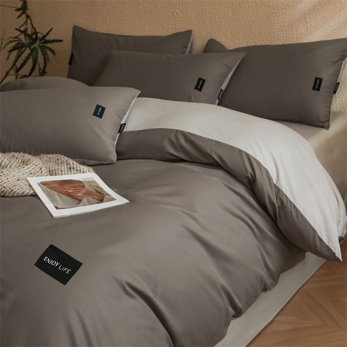 91家纺网 家纺一手货源 找家纺 启程2025新款全棉纯色双拼无印风四件套 雅士灰+绅士灰