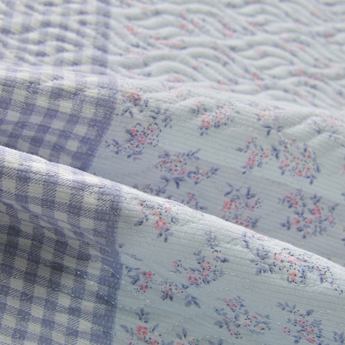 91家纺网 家纺一手货源 找家纺 梦柏 2025新款韩版双层纱夹棉绗缝床盖夏被四件套 清风